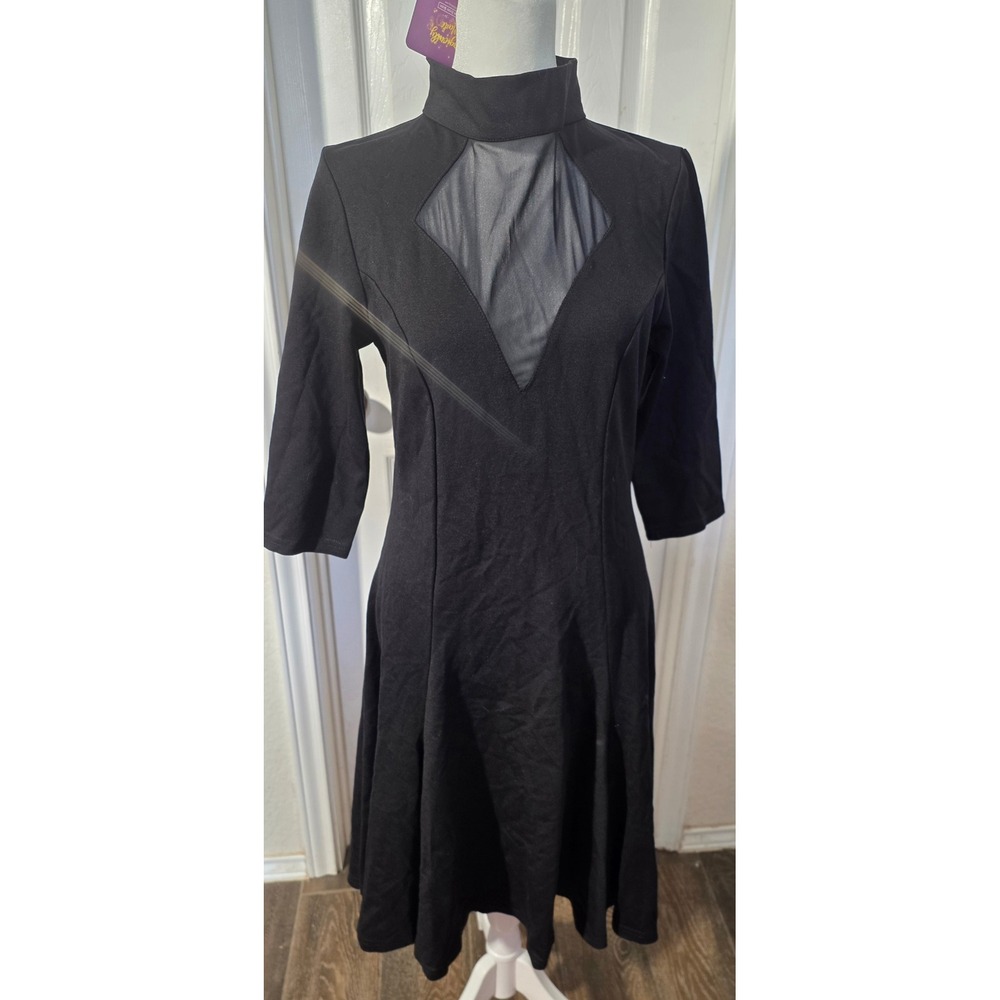 Pinup Girl Clothing Magically Made Black Mesh Cutout Fit Flare Dress Large NWT